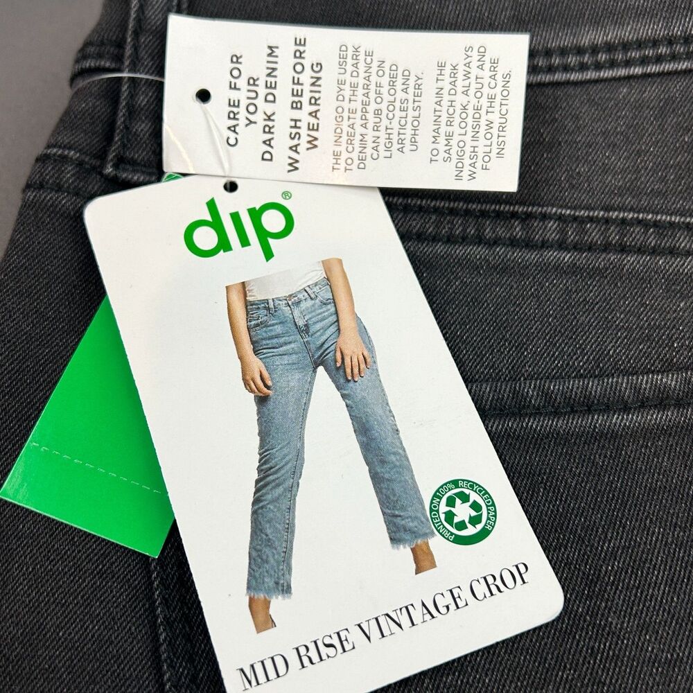 DIP Mid Rise Vintage Crop Black Raw Hem Jeans NWT Size 10 - Picture 4 of 16